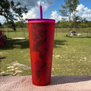 Starbucks 2022 Red Floral Soft Touch Floral Tumbler with Lid and Straw